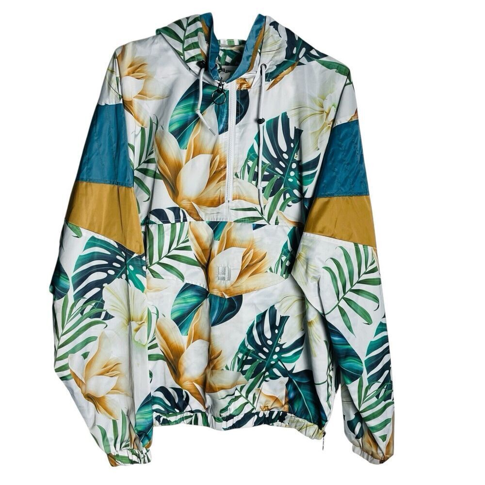 Standard Issue Mens Hooded Windbreaker Jacket Szie M Palms 1/2 Zip Golf Pullover